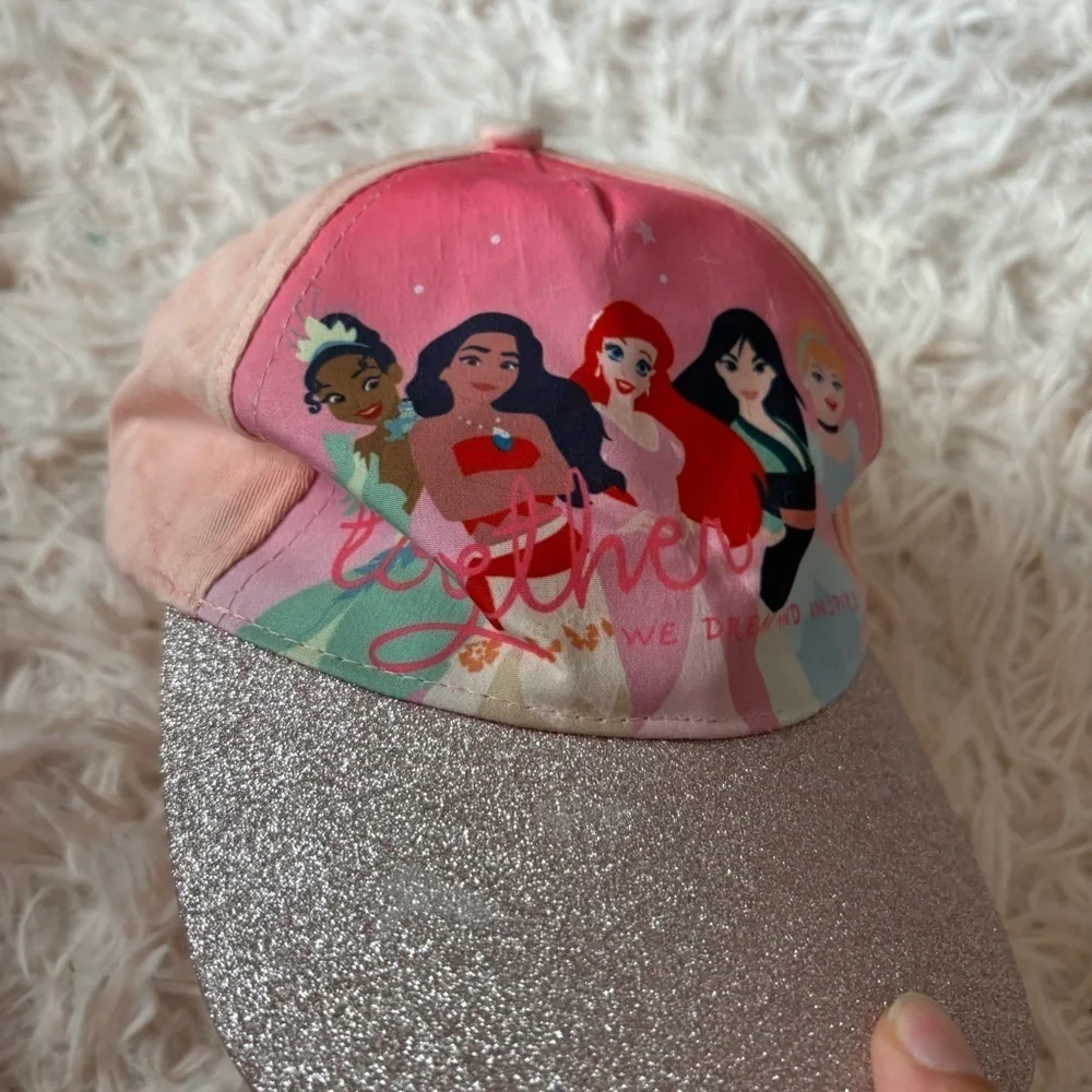 Disney Glitter Princess Cap Hat Kids Mulan Cinderella Moana Tiana Ariel Mermaid